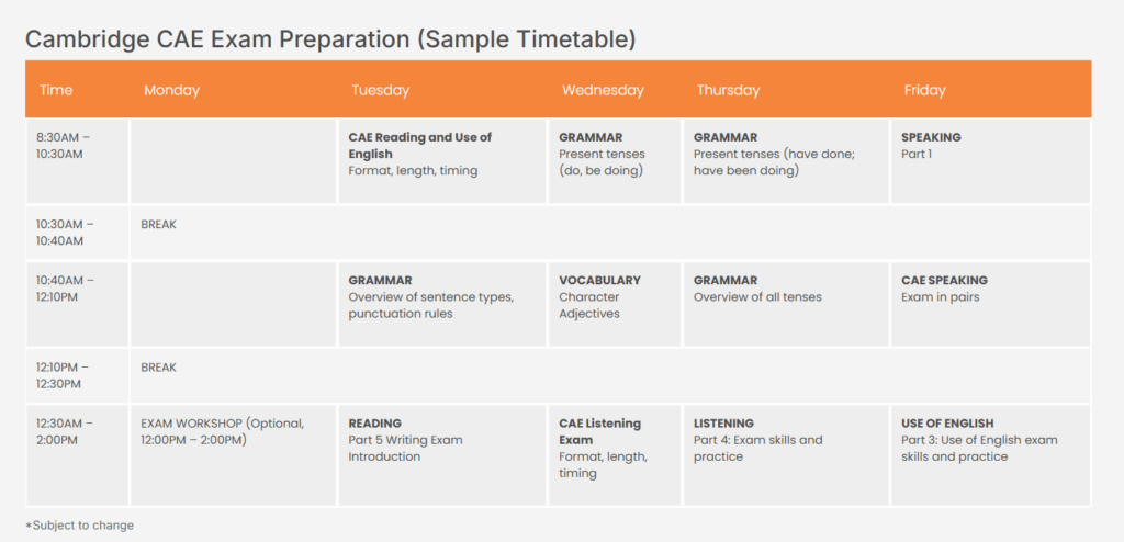 ケンブリッジTimetable
